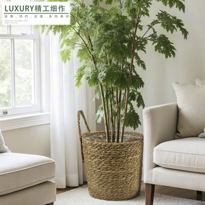 Woven Basket Round Floor Plant <b>Pot</b> Handmade Storage Basket For Indoor Greenery Decoration - Product Image 2
