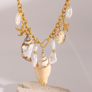 Collar de perlas con colgantes de concha y estrella de mar para mujer, uso diario - Product Image 3