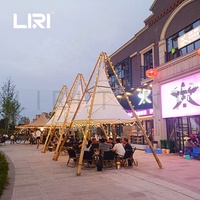 Tentes de camping en toile imperméable pour l'extérieur, style pyramide, avec lanterne en bambou, pour glamping et repas en plein air