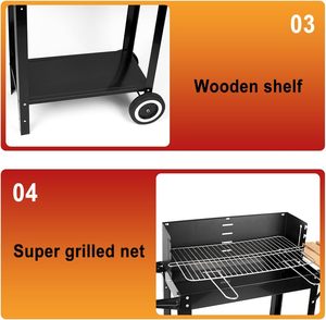 Parrilla Portátil para Barbacoa SEJR con Carrito Negro para Exteriores, con Mesa Lateral de Madera, 85.2x 36x82.7cm - Product Image 3