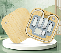 Câble de charge rapide 6-en-1 en bois de bambou 60W, boîte de rangement multifonction écologique en paille de blé, cordon portable noir et blanc