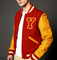 Blouson de baseball universitaire personnalisé unisexe, coupe ajustée, en laine, avec manches en cuir, style vintage, coupe-vent, respirant, écologique, col montant