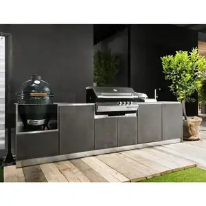 Armários de cozinha Grill agregado familiar cinza facilmente limpo Outdoor Party Gas Grills 304 bancada do aço inoxidável