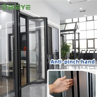 Puerta Plegable de Doble Vía de Aleación de Aluminio con Vidrio Templado, Diseño Antipinzamiento, Impermeable, Ahorro de Espacio, Moderna para Exteriores y Centros Comerciales