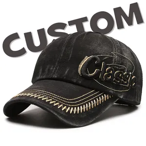 Unisex người lớn giản dị cổ điển rửa đau khổ cao bồi CHA Trucker Hat biểu tượng tùy chỉnh thêu vá denim đau khổ cap