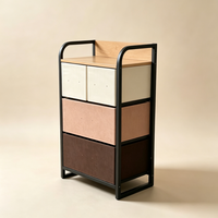 Commode à 4 tiroirs personnalisée de style nordique, avec dessus en bois, structure en métal et tiroirs en tissu, pour le salon