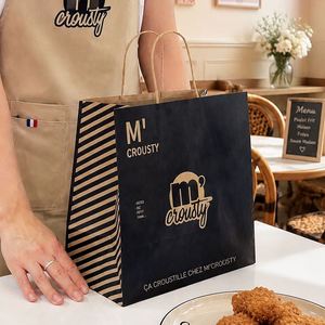Sac d'emballage alimentaire jetable en papier kraft écologique et recyclable avec logo personnalisé pour restaurants et pâtes - Product Image 6