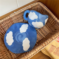 Ins Vintage fait à la main bleu ciel blanc nuage tasse ensemble d'assiettes tasse en céramique ensemble d'assiettes pour café lait thé