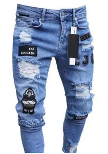 Jeans de <span class=keywords><strong>Hombre</strong></span> al por Mayor, Nuevos Modelos 2022, Estilo Transfronterizo, <span class=keywords><strong>Rotos</strong></span>, Ajustados, <span class=keywords><strong>Negros</strong></span> (C881) - Product Image 3