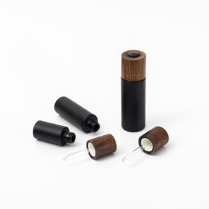 Vente en gros de flacons et bocaux en verre violet foncé avec couvercle et flacon compte-gouttes en bois de frêne foncé de haute qualité - Product Image 6