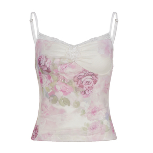 Sweet Girly Style Knitted Breathable Lace <b>Spaghetti</b> <b>Strap</b> Camisole Top for Women Summer Wear - Product Image 6