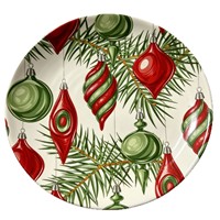 Assiette plate en céramique à motif de branche de pin rouge et verte sur le thème de Noël, compatible micro-ondes, design frais et mignon, pour la maison et l'hôtel