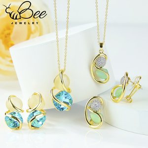 Fashion 14K Gold Plated Crystal Women Jewelry <b>Set</b> Irregular Exquisite Necklace Earrings <b>Set</b> For Anniversary Party - Product Image 6
