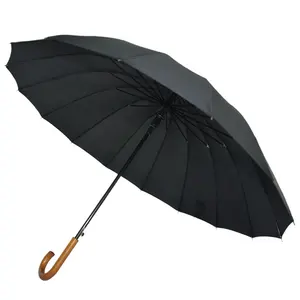 RST доставка в Гуанчжоу Высококачественный 16 ребер автоматический открытый прямой черный зонт с деревянной ручкой для мужчин и женщин