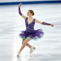 Robe de patinage artistique et de danse pour enfants et adultes, violet menthe, col en V, manches longues en maille, dos orné de strass, pour compétition et spectacle de patinage sur glace