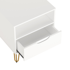 White Nightstand With <b>Drawer</b> And Open Shelf Gold Hairpin Legs - Product Image 4