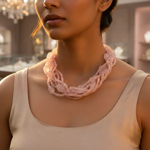 Women's Multi-Strand Rose Quartz Bead Necklace Elegant Gemstone Crystal Jewelry - Product Image 4