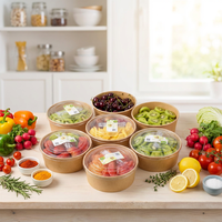 Boîte à emporter en papier kraft jetable avec couvercle, résistante à l'huile, biodégradable, réutilisable, carrée, pour salade, pâtes, restauration rapide