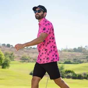 Polo en polyester à manches courtes pour homme, motif crânes et fleurs, vert et blanc, style banane, chemise de golf Birdseye pour homme - Product Image 4