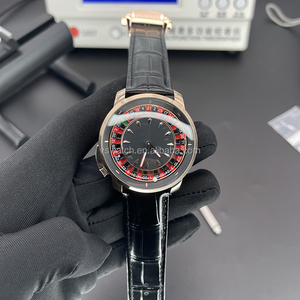 Montre Jacob à quartz à cadran rotatif en or rose noir de 44 mm pour homme, luxe, sport, mode, avec bracelet en cuir de vachette, boîtier rond, largeur du bracelet de 22 mm - Product Image 1