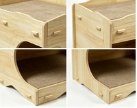 Niche pour chat à deux niveaux en imitation bois, avec doublure en sisal double couche, grand lit cachette pour chat à entrée ronde, griffoir multi-surfaces