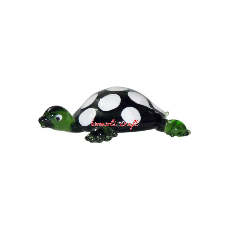 Tiny cute little green murano glass turtle tortoise with polka dots flameworking