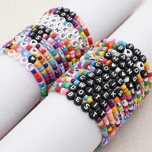 2022 Letter Rainbow Colorful Seed Beaded Bracelets Charm Bracelet Stretchy Hope Bless Love Friendship Bracelets