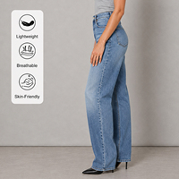 Jeans en denim taille haute à jambe large pour femme, 100 % coton, respirant, écologique, délavage enzymatique vintage, vente en gros