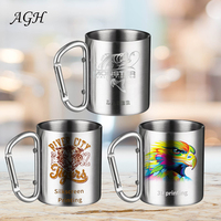 Mug à mousqueton 220 ml en gros, tasse à café isotherme en acier inoxydable à double paroi, gobelets de camping avec mousqueton
