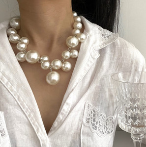 Collier pendentif élégant pour femme, bijoux de mariée, chaîne de clavicule, grosse perle, collier de <span class=keywords><strong>perles</strong></span> - Product Image 2