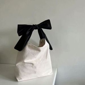 Casual Cute Girl Personalised Bowknot Tote <b>Bag</b> Canvas <b>Foldable</b> <b>Bag</b> Shopping Handbags - Product Image 4