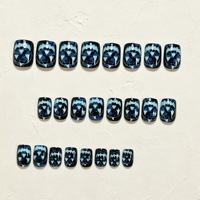 Faux ongles courts Halloween à motifs de dessins animés, fantôme bleu, citrouille et feu lumineux, 24 pièces, amovibles et à presser (personnalisables)