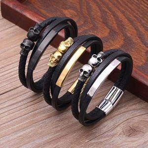Punk Style Unisex Skull Multi-Layer Braided <b>Bracelet</b> Stainless Steel Magnetic Clasp Vintage Fashion Jewelry Charm Bangles Gift - Product Image 1