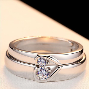 G2970 도매 Anillos 발렌타인 데이 간단한 약혼 선물 웨딩 하트 모양 CZ 다이아몬드 커플 링 패션 보석 반지 - Product Image 5