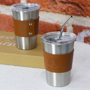 <span class=keywords><strong>Cafetière</strong></span> portable d'extérieur en acier inoxydable avec isolation en cuir, design simple et élégant, bec étroit, pour le voyage transfrontalier - Product Image 4