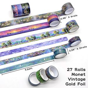 Washi Tape Set Monet Gold Foil Vintage Decorative Masking Tape,AdhesiveCraft Tapes for <b>Scrapbooking</b> Supplies,Journaling Supplies - Product Image 2