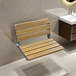 Solid Wood <b>Folding</b> <b>Shower</b> <b>Stool</b> 45x34x26.6 Cm Wall Mounted Bathroom Seat With Backrest Non Slip Foldable - Product Image 1
