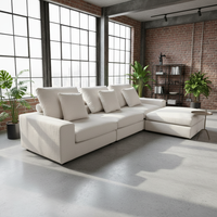 Ensemble de canapé d'angle modulaire en tissu minimaliste pour grand salon, rembourrage en mousse avec accoudoirs en bois et rangement