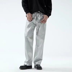Jeans en denim décontractés pour hommes, coupe droite, argentés, grande taille, style hip-hop streetwear - Product Image 4