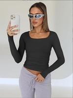 Camisetas de Manga Larga para Mujer, Estilo Trendy Queen, Tallas XS-XL, Cuello Cuadrado, Tops Cortos, Básicas para Salir, Ropa de Invierno Y2K