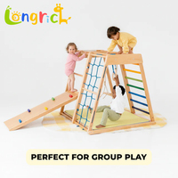 Structure d'escalade intérieure multifonctionnelle en bois pour enfants avec toboggan et filet de cordes