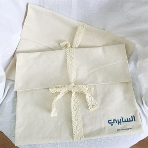 CH Custom Logo Printing Lace Ribbon Muslin <b>Envelope</b> Clothes Quilt Storage Bag Large Natural Cotton Flap Dust Pouch - Product Image 6