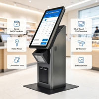 Kiosque de caisse enregistreuse libre-service de 15.6 pouces POS Machine de paiement de bureau à écran tactile avec imprimante thermique et scanner QR
