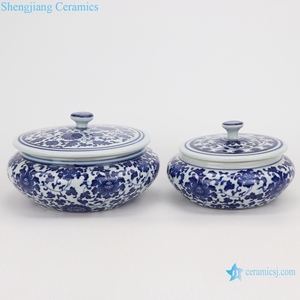 RZNV08-b-big Barattolo in Ceramica Cinese Fatto a Mano con Motivo Floreale in Porcellana Blu e Bianca per Conservazione e Tè - Product Image 3