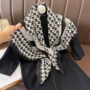 Wholesale Houndstooth Square Cotton Bandanas Head Hair Printed Girls Square Kerchief Scarves 90*90cm Fashion Scarf for Women