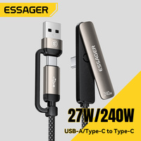 ESSAGER ES-X86 E-Marker 2 en 1, Cable de Carga Rápida USB Tipo C a C de 27W 240W con Soporte Invisible para Teléfono para iPhone y Samsung