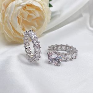 925 комплект из стерлингового серебра, свадебный набор, круглое кольцо с муассанитом и сочетающейся лентой, свадебные аксессуары - Product Image 5