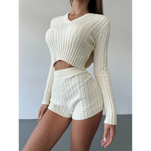 Cable Knit Outfit <b>Set</b> Off White XS Women's Sweater Shorts <b>Set</b> - Product Image 1