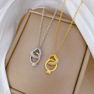 18K Gold Plated Zircon Crystal Pendant <b>Necklace</b> Diamond Heart Peach Heart Double <b>Ring</b> Charm Stainless Steel <b>Necklace</b> Collar - Product Image 1