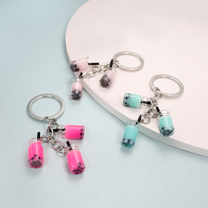 Factory direct creative bubble tea Keychain pendant glass mini cup pendant cute bag accessories